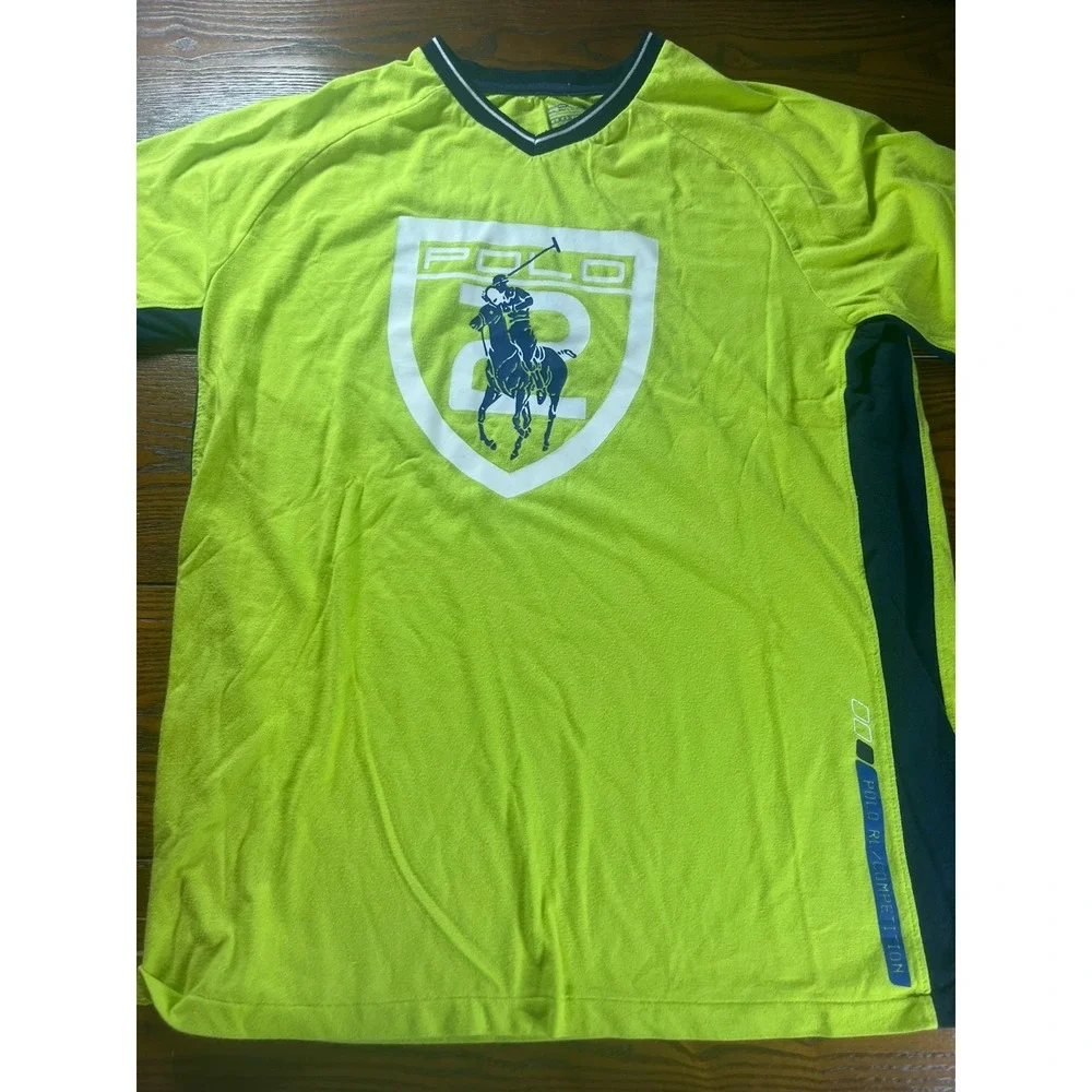 Polo Ralph Lauren Boys XL Neon Green Big Pony Logo V Neck T Shirt EUC